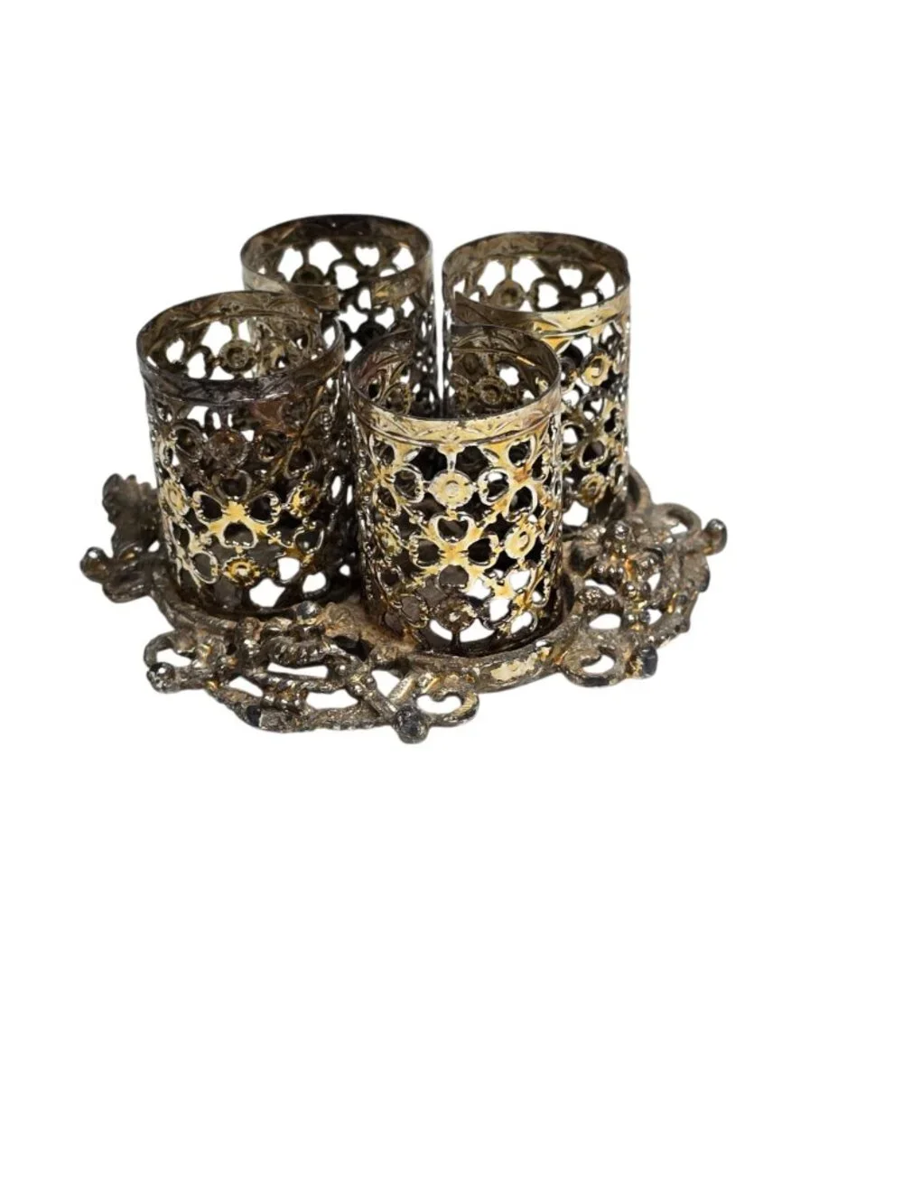Vintage 1970's Silvertone Filigree 4 Lipstick Holder
